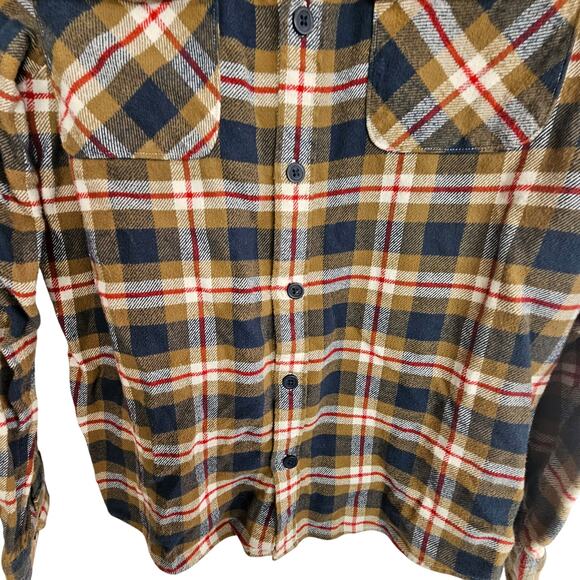 RVCA Flannel Shirt Mens L Brown Blue Plaid Button Front Heavyweight Regular Fit - Picture 3 of 8